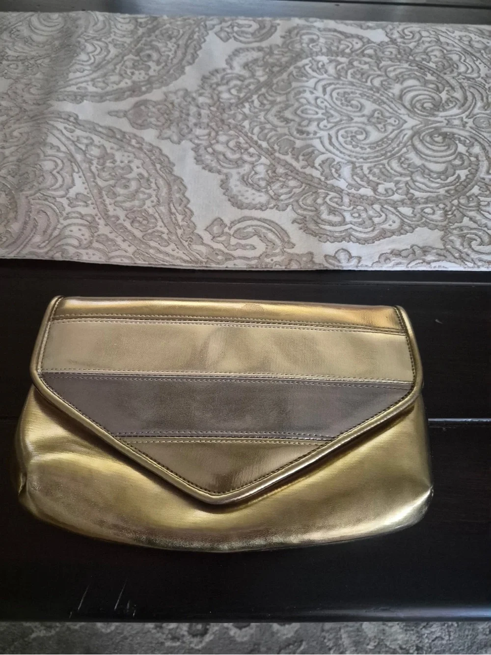 Metallic Gold and Taupe Envelope Clutch